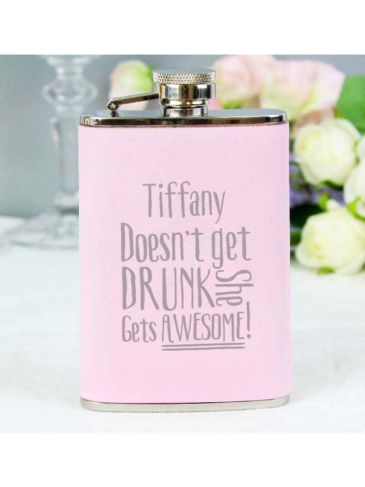 Personalised Get Awesome Pink Hip Flask