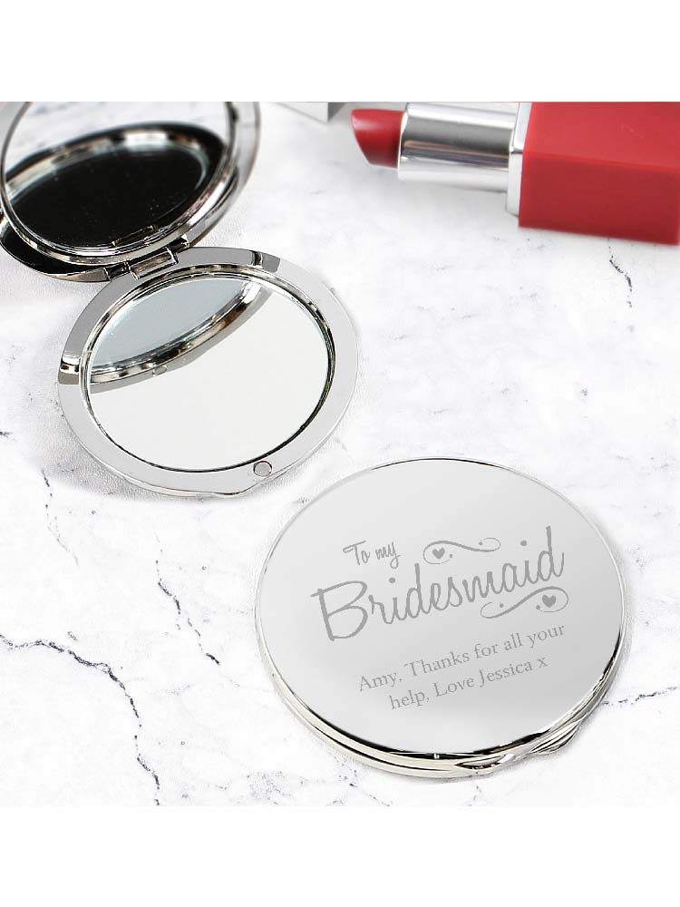 Personalised Bridesmaid Swirls & Hearts Compact Mirror