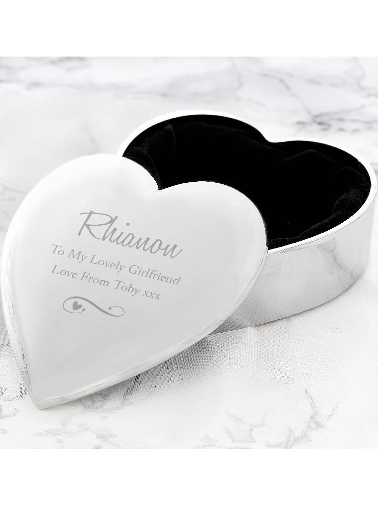 Personalised Any Message Swirls & Hearts Heart Trinket Box