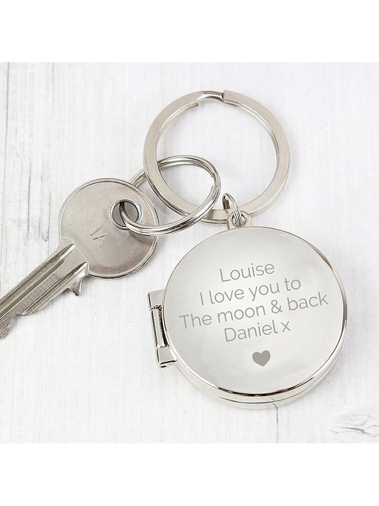 Personalised Heart Motif Round Photo Keyring