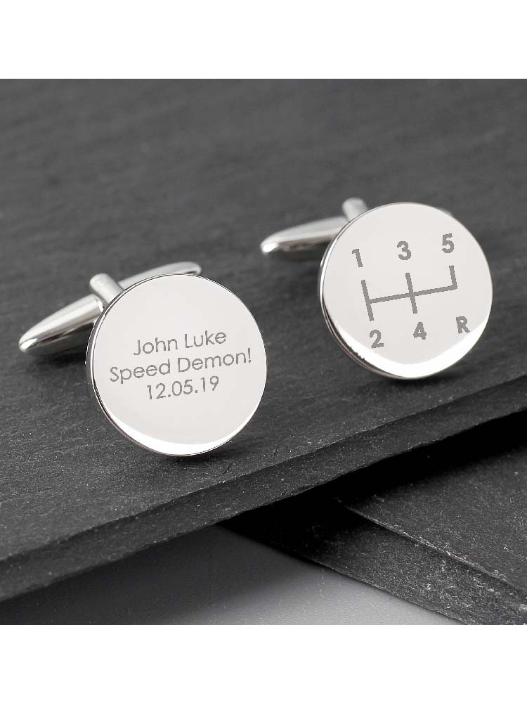 Personalised Gear Stick Round Cufflinks