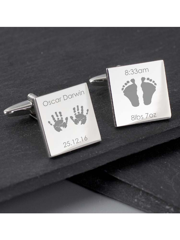 Personalised Hands and Feet New Baby Square Cufflinks