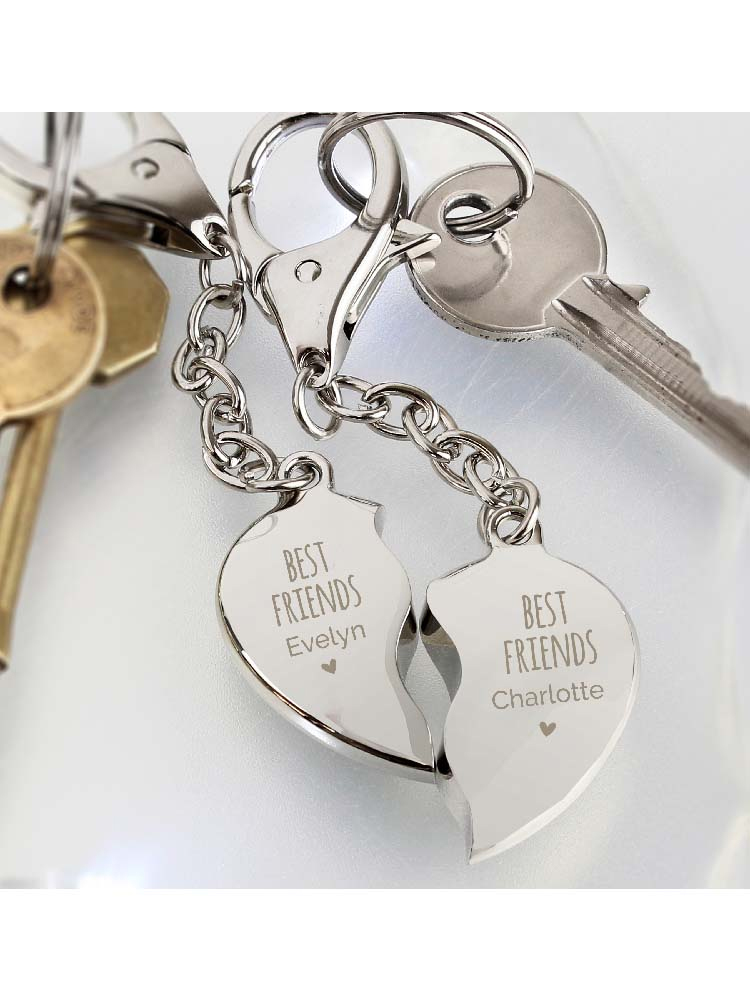 Personalised Best Friends Two Hearts Keyring