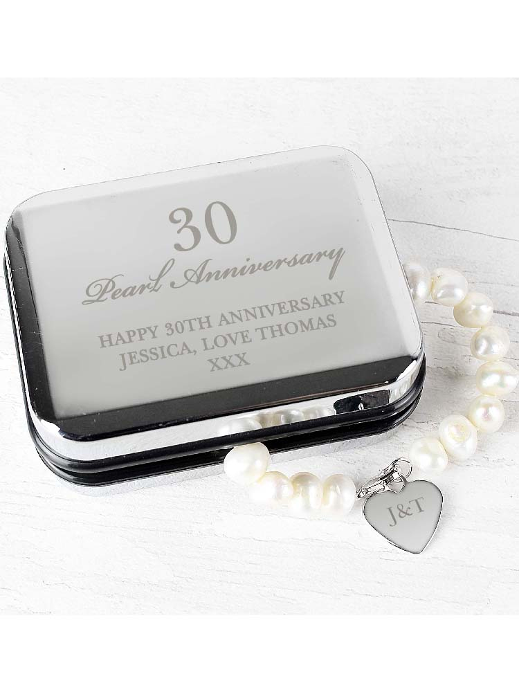 Personalised Anniversary Silver Box and Pearl Bracelet