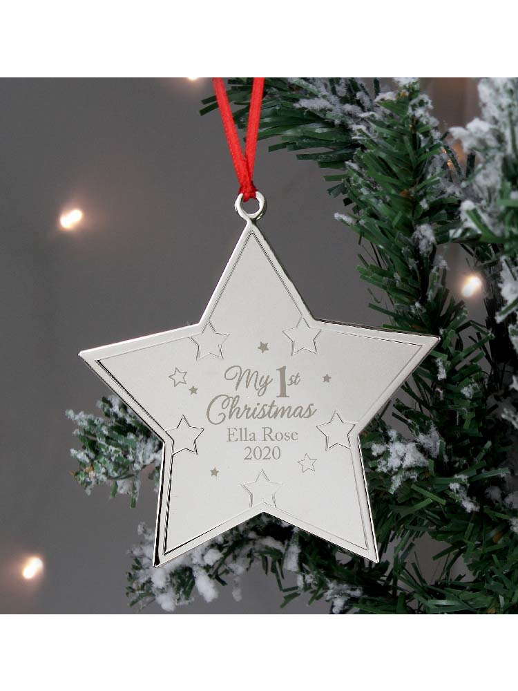 Personalised My 1st Christmas Star Metal Decoration