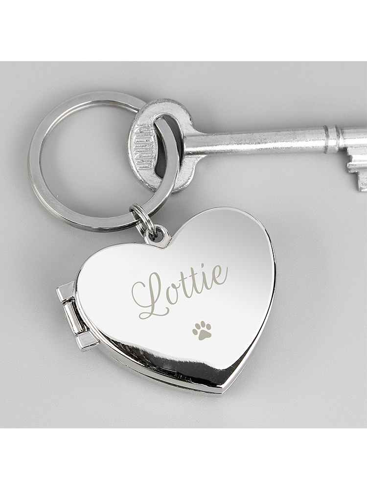 Personalised Paw Print Heart Photo Frame Keyring