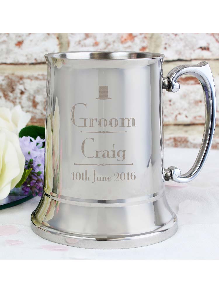 Personalised Decorative Wedding Groom Stainless Steel Tankard