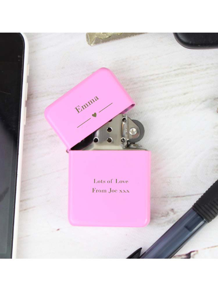 Personalised Decorative Heart Pink Lighter