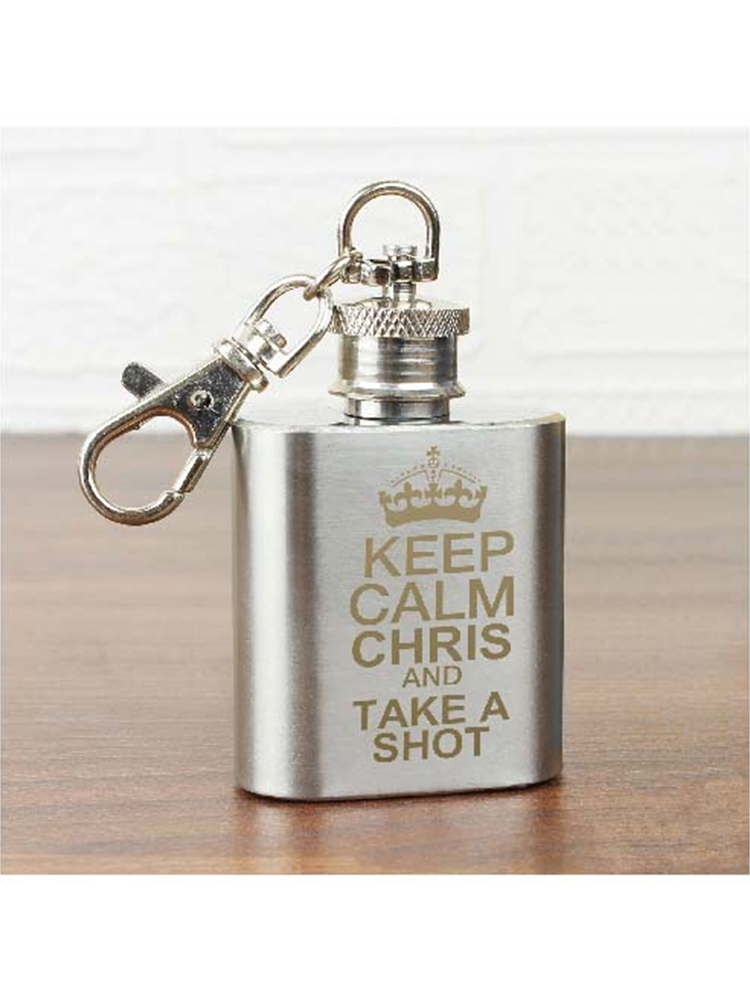 Personalised Keep Calm 1oz Hip Flask Keyring