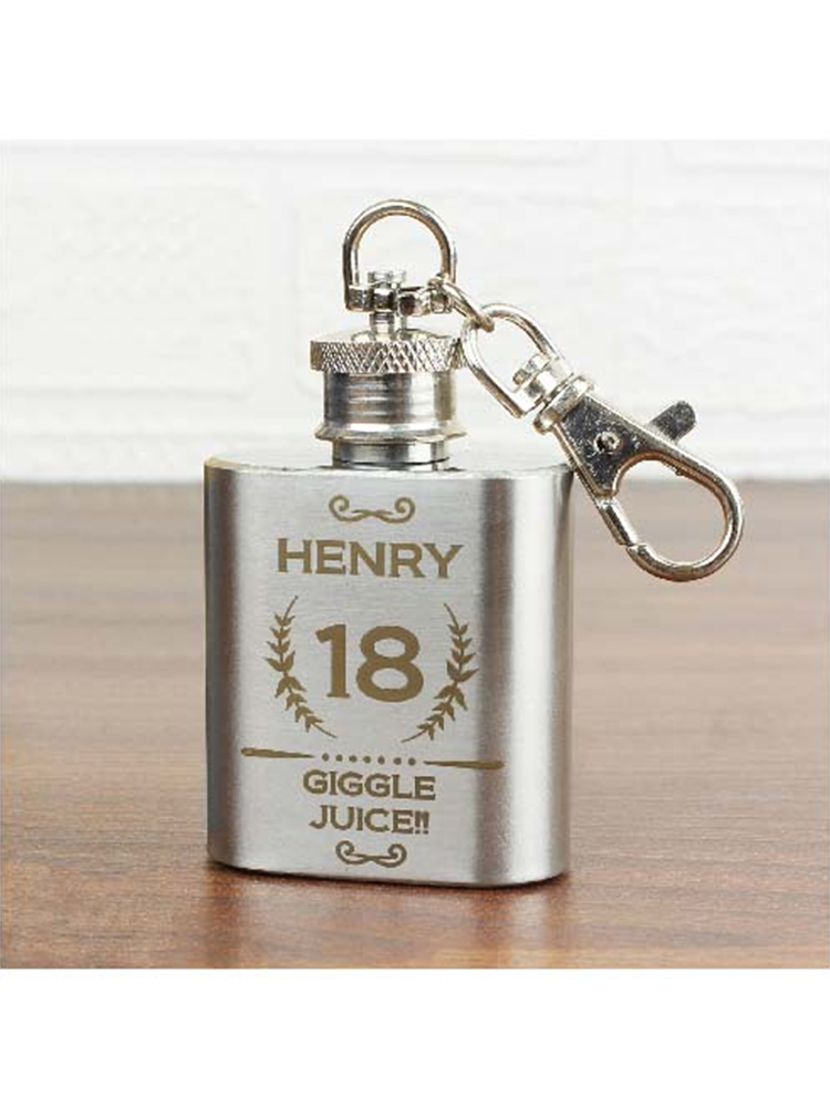 Personalised Age Crest 1oz Hip Flask Keyring