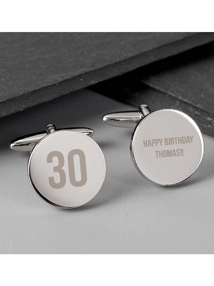 Personalised Birthday Big Age Round Cufflinks