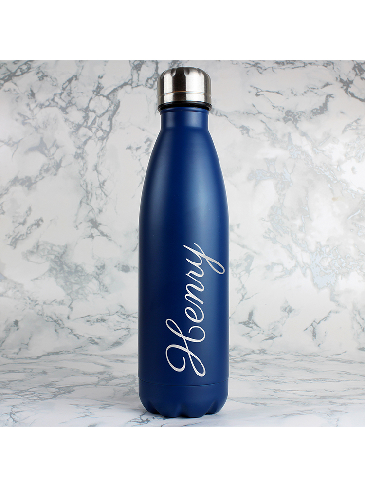 Personalised Blue Metal Insulated Drinks Bottle