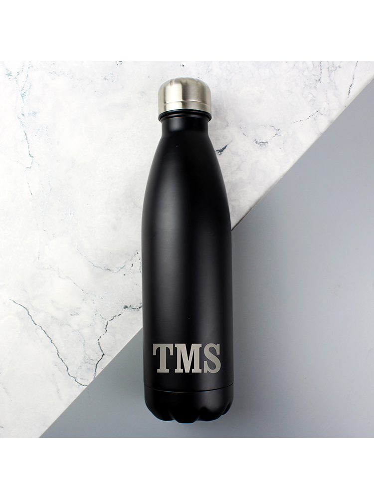 Personalised Initials Black Metal Insulated Drinks Bottle