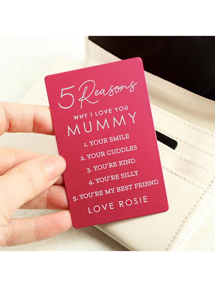 Personalised 5 Reasons Why I Love You Cerise Wallet Card