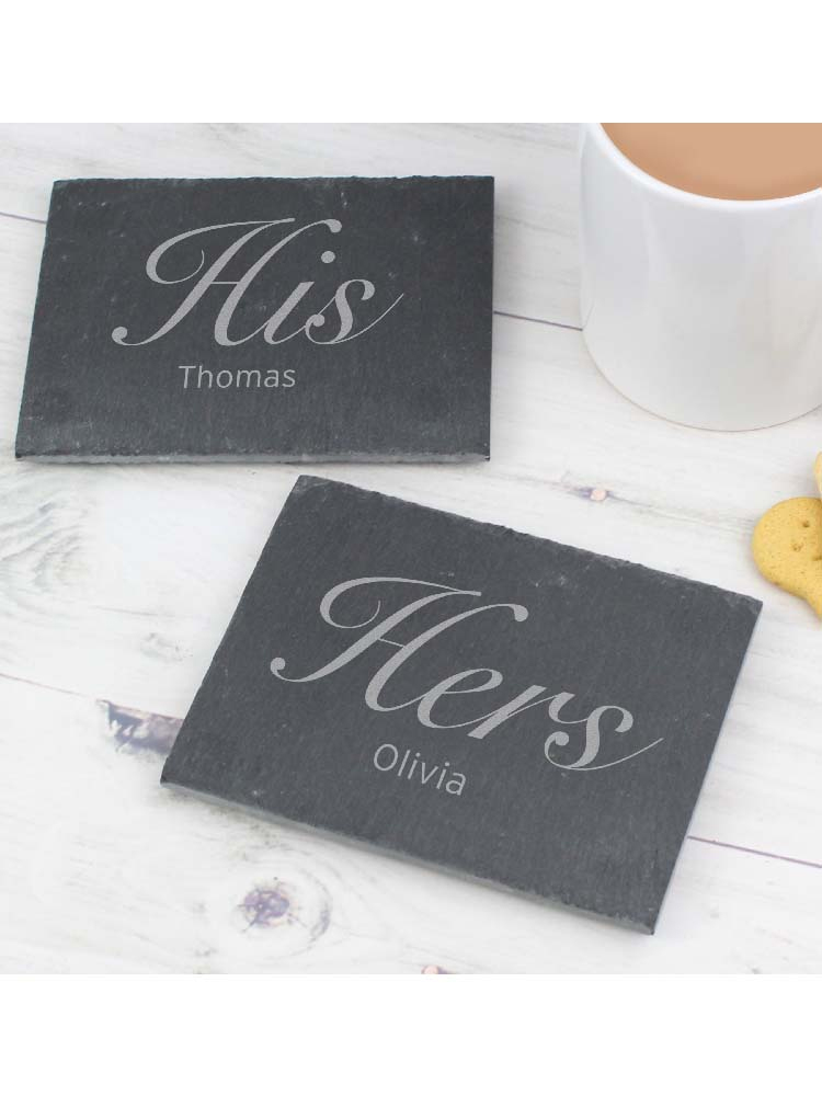 Personalised His and Hers Slate Coaster Set