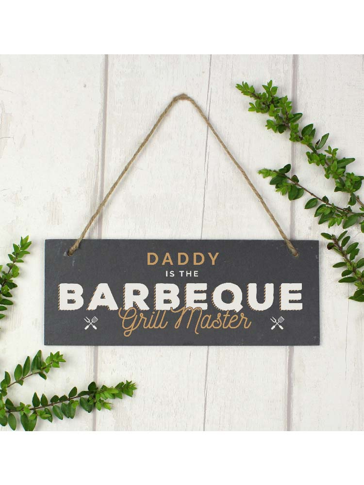 Personalised "Barbeque Grill Master" Printed Hanging Slate Plaque