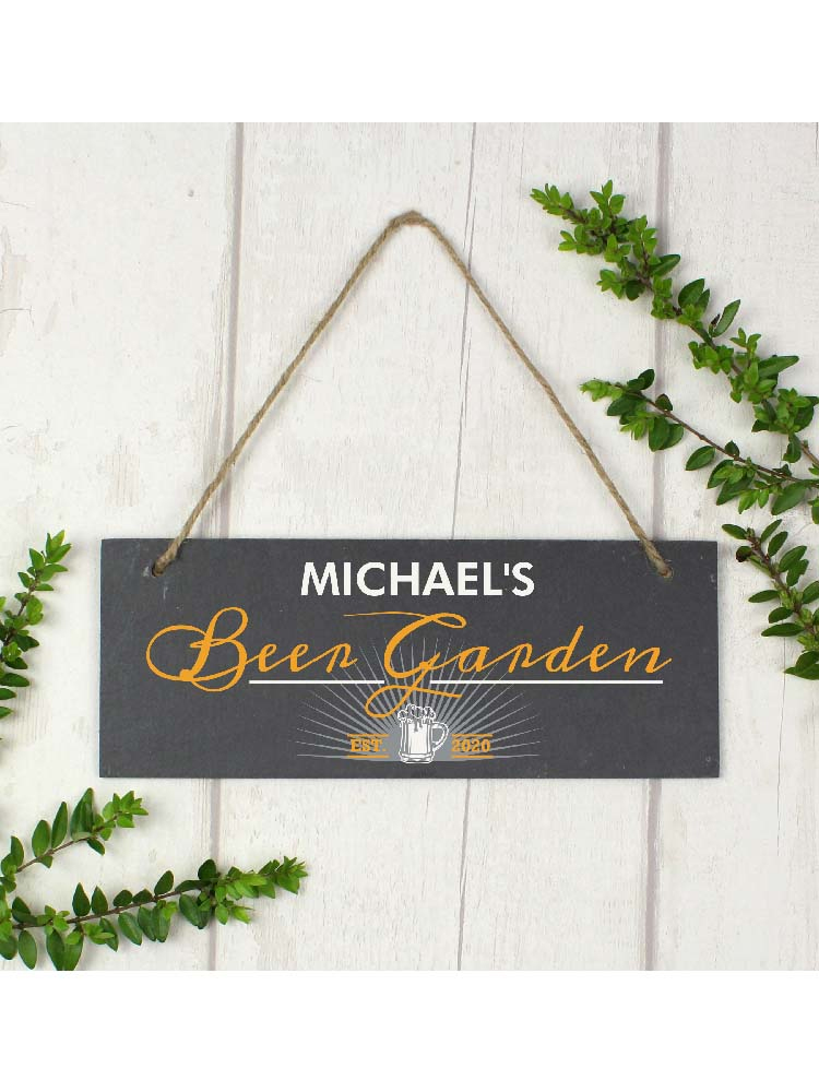 Personalised "Beer Garden" Printed Hanging Slate Plaque