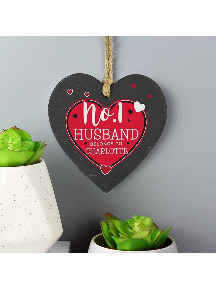 Personalised No.1 Belongs To Printed Slate Heart Decoration