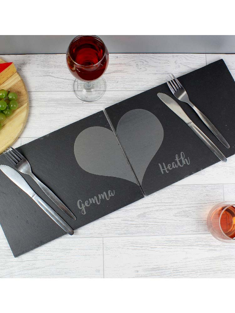 Personalised Two Hearts Slate Placemat Set