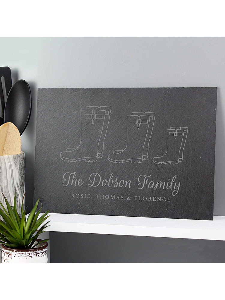 Personalised Welly Boot Family of Three Slate