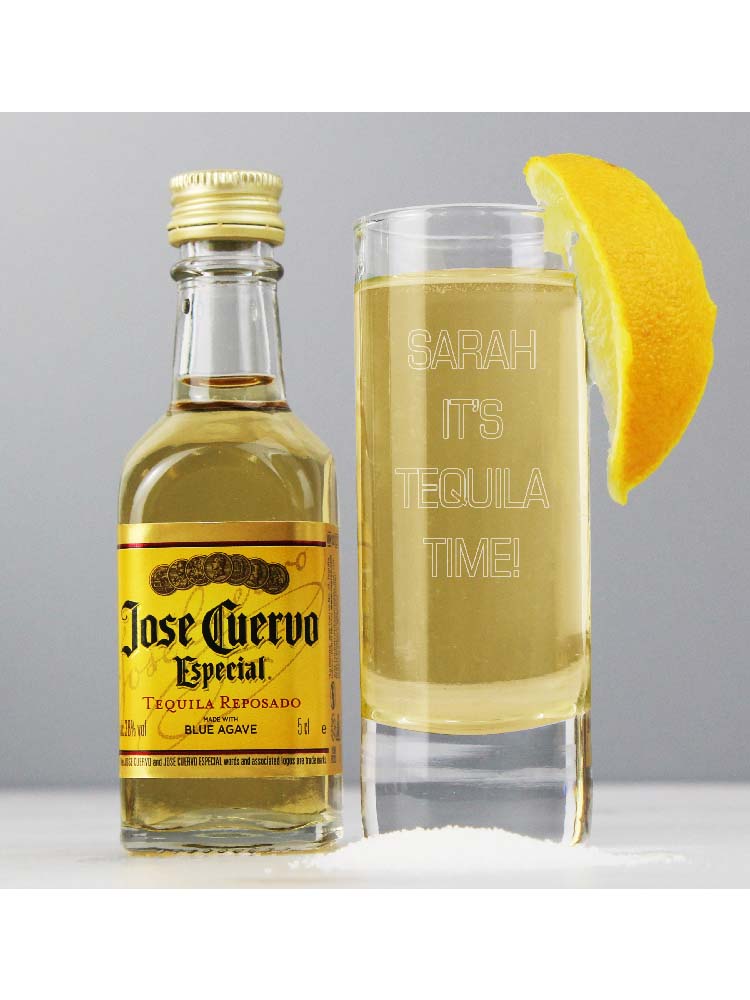 Personalised Shot Glass and Miniature Tequila - Text Only