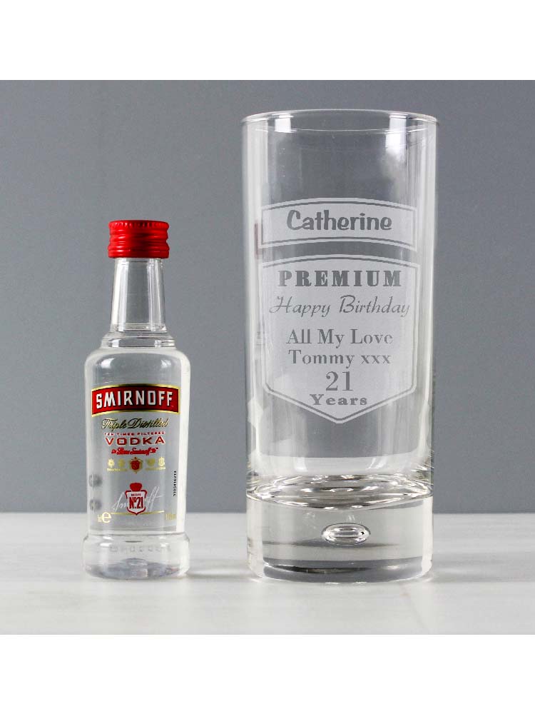 Personalised Premium Hi Ball Glass & Vodka Miniature Set