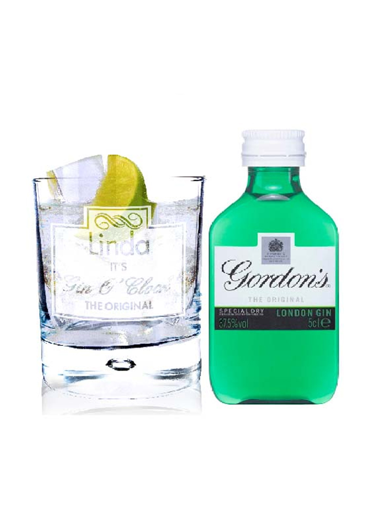 Personalised Gin OClock Glass & Gin Miniature Set