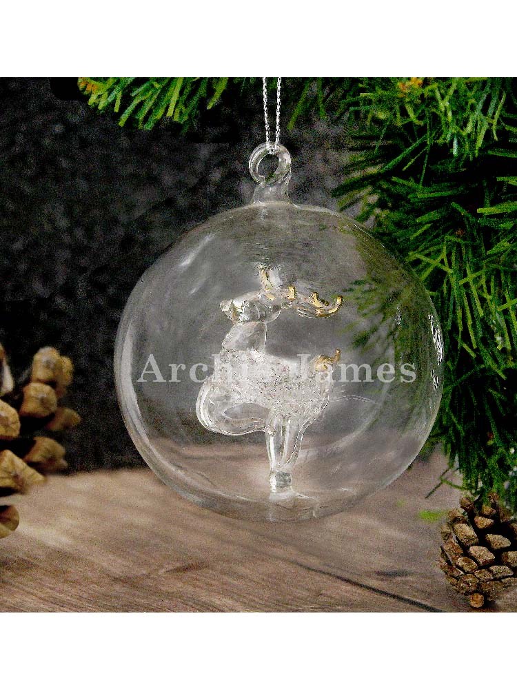 Personalised Name Only Reindeer Glass Bauble