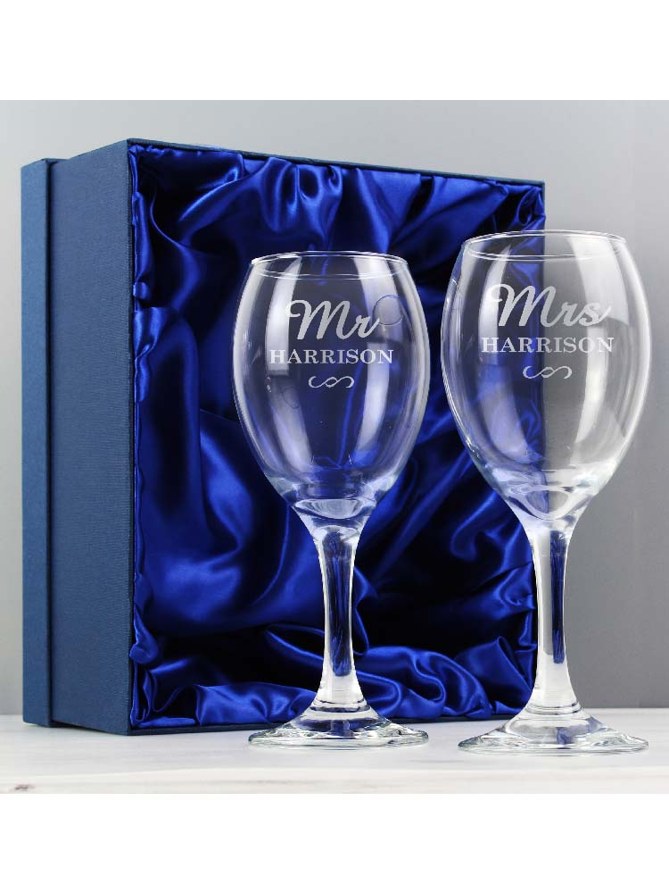 Personalised Mr & Mrs Wine Glass Set