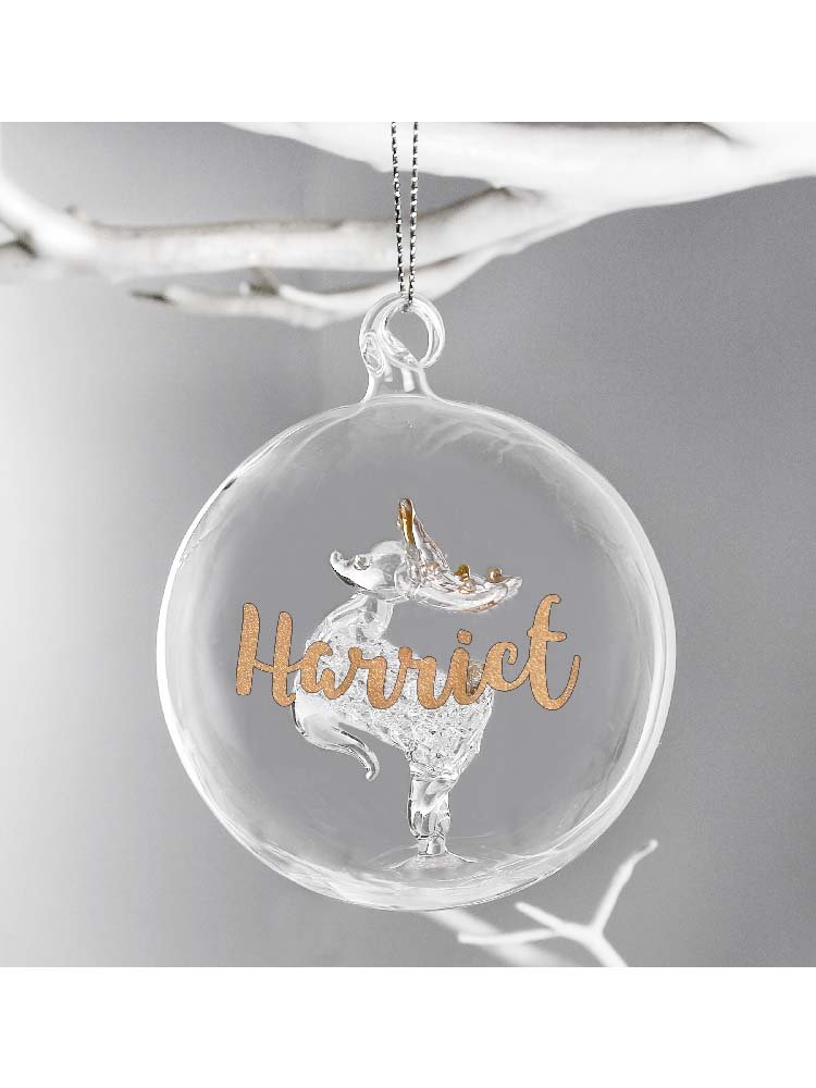 Personalised Gold Glitter Name Only Reindeer Glass Bauble