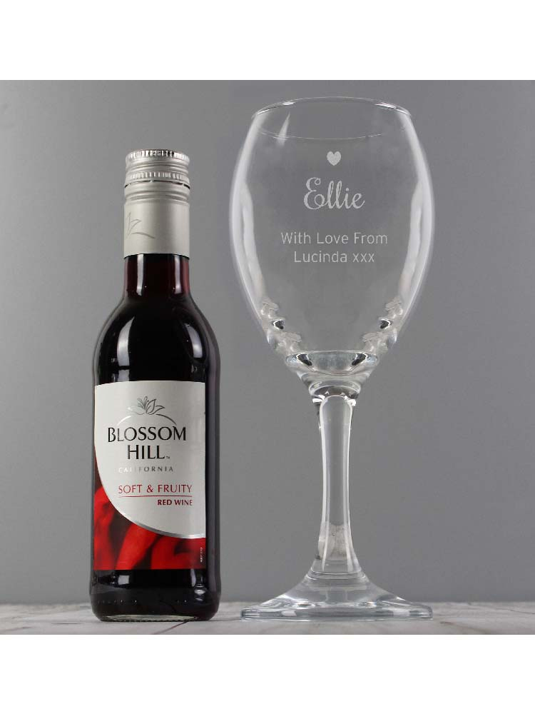 Personalised Red Wine & Heart Wine Glass Set