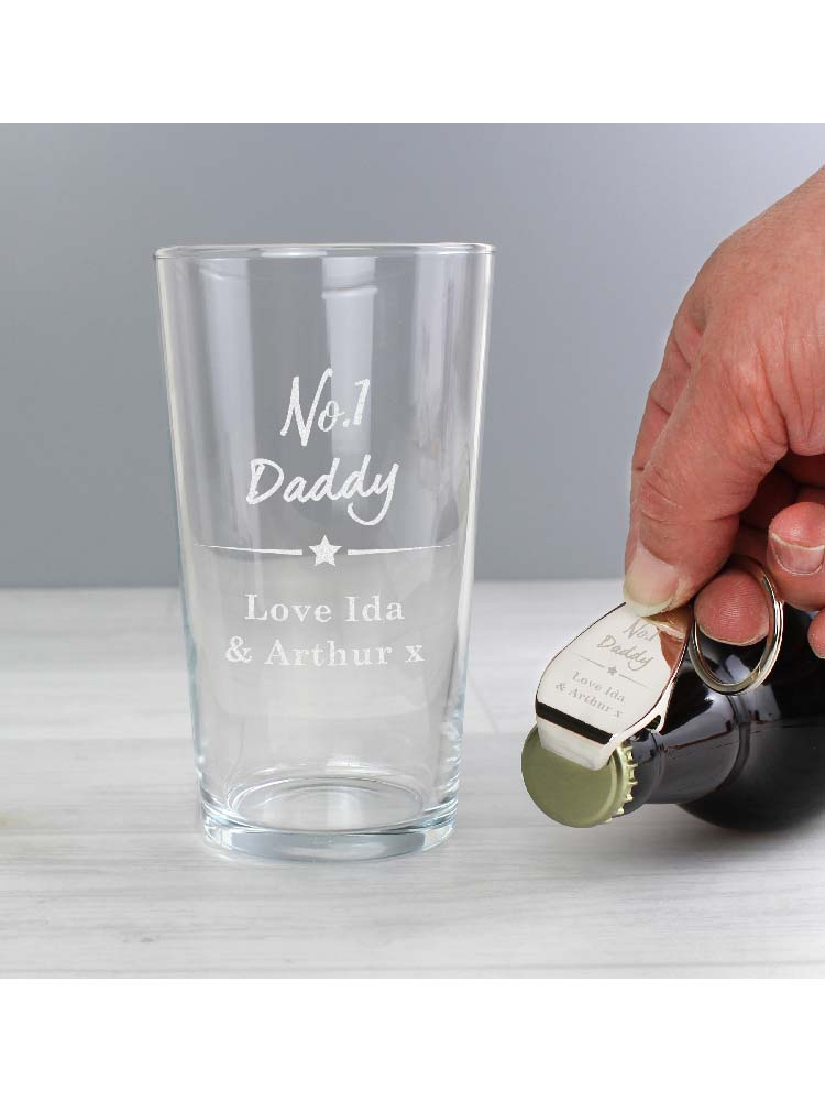 Personalised No.1 Pint glass & Bottle Opener Set