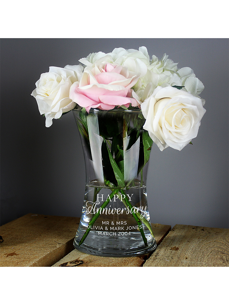 Personalised 'Happy Anniversary' Glass Vase