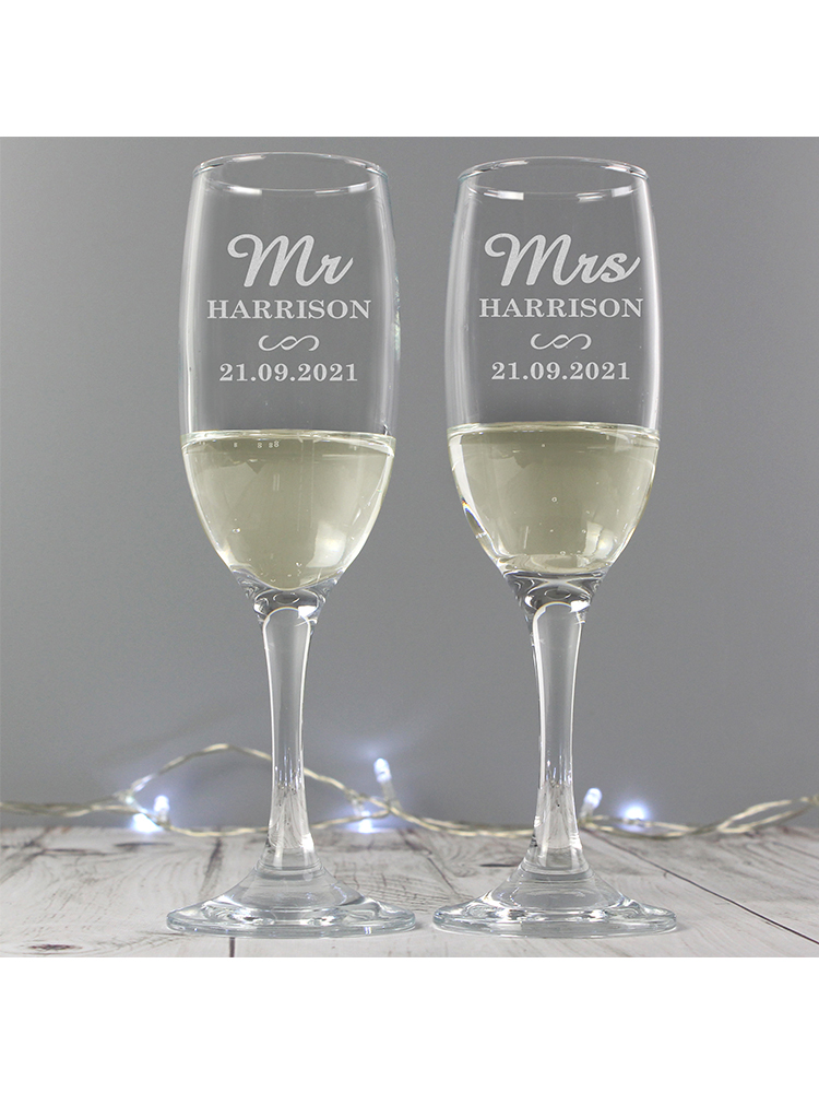 Personalised Mr & Mrs Pair of Flutes