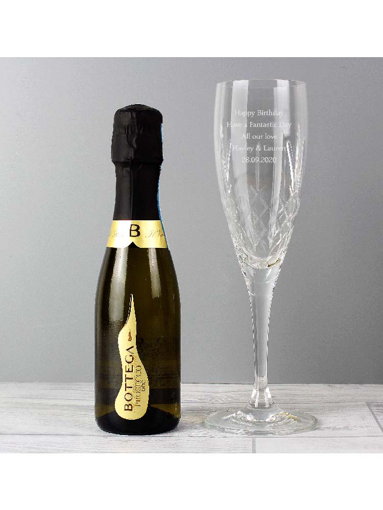 Personalised Cut Crystal and Miniature Prosecco Set