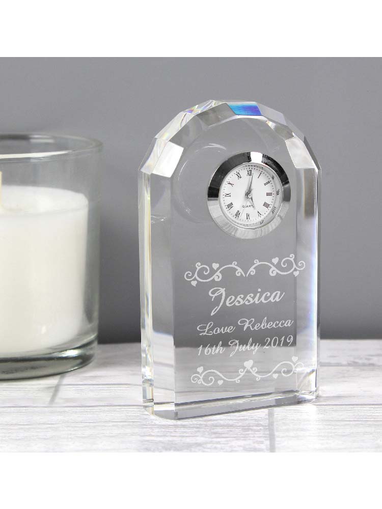 Personalised Heart Swirl Crystal Clock