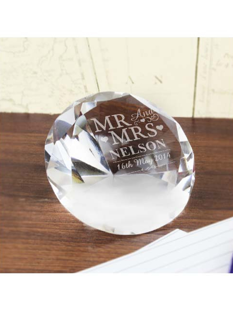 Personalised Mr & Mrs Diamond Paperweight