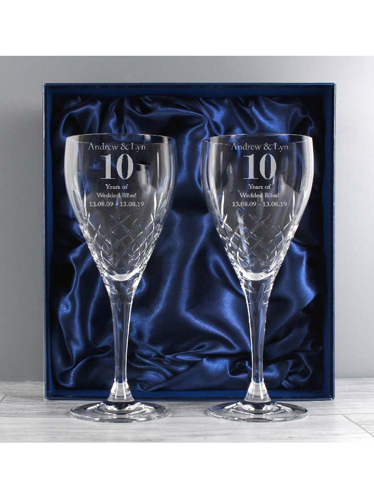 Personalised Anniversary Pair of Crystal Wine Glasses