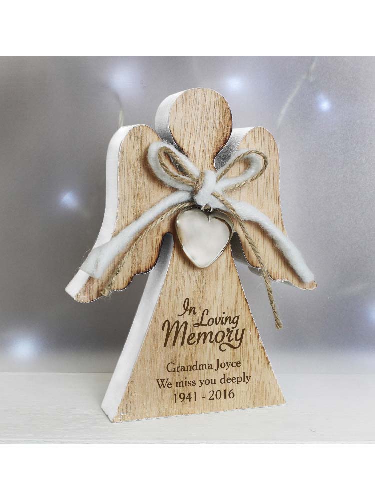 Personalised In Loving Memory Rustic Wooden Angel Decoration