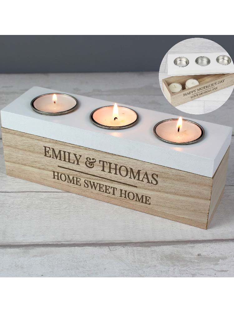 Personalised Classic Triple Tea Light Box