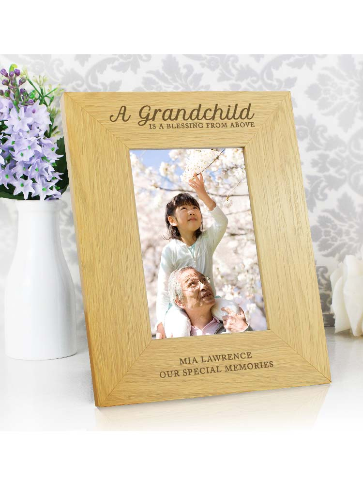 Personalised ""A Grandchild Is A Blessing"" 6x4 Oak Finish Photo Frame