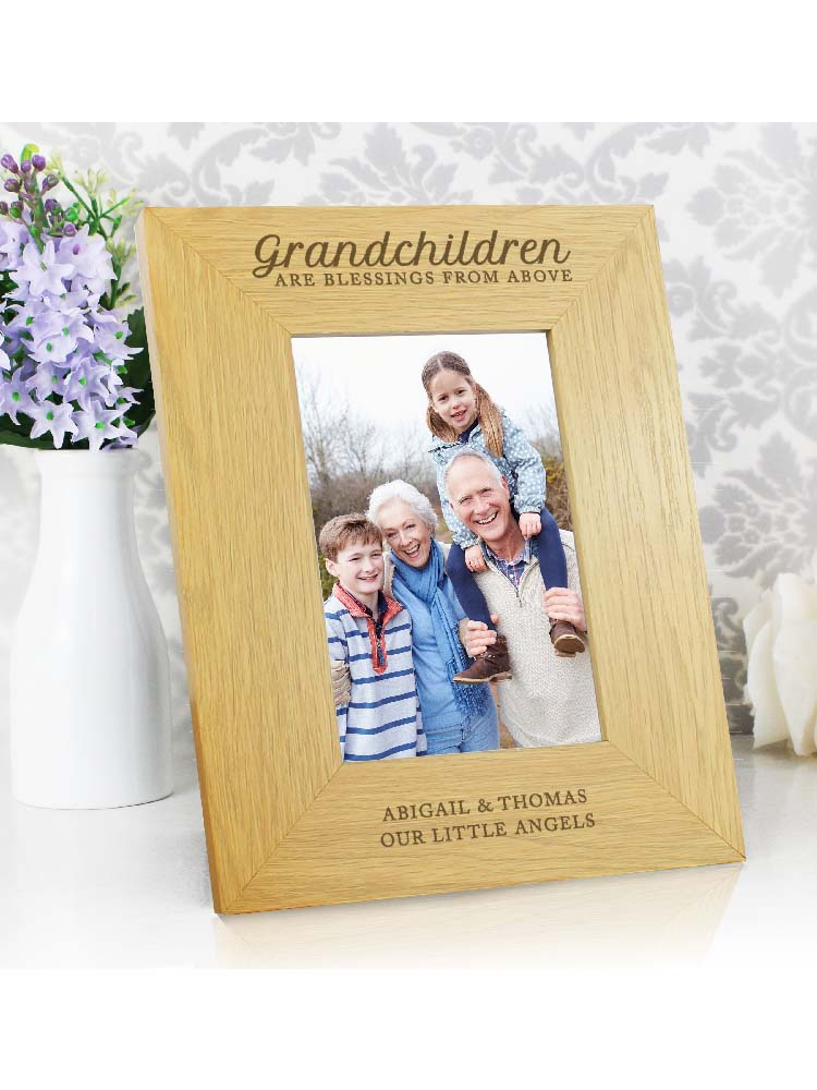 Personalised ""Grandchildren Are A Blessing"" 6x4 Oak Finish Photo Frame