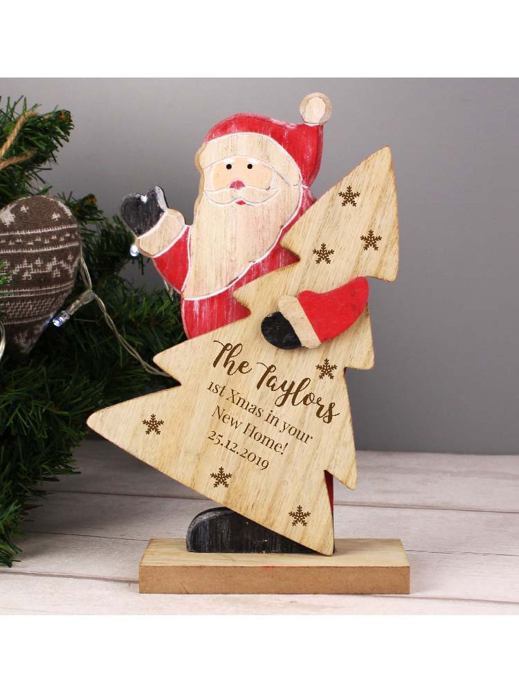 Personalised Snowflake Wooden Santa Decoration