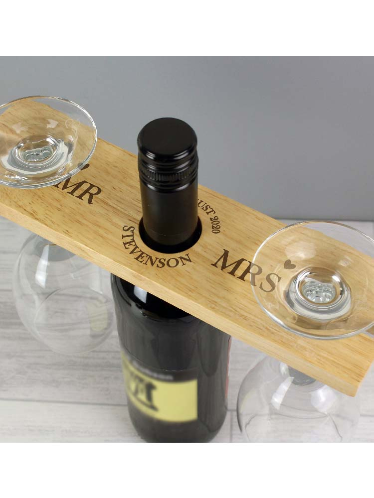 Personalised Married Couple Wine Glass & Bottle Butler