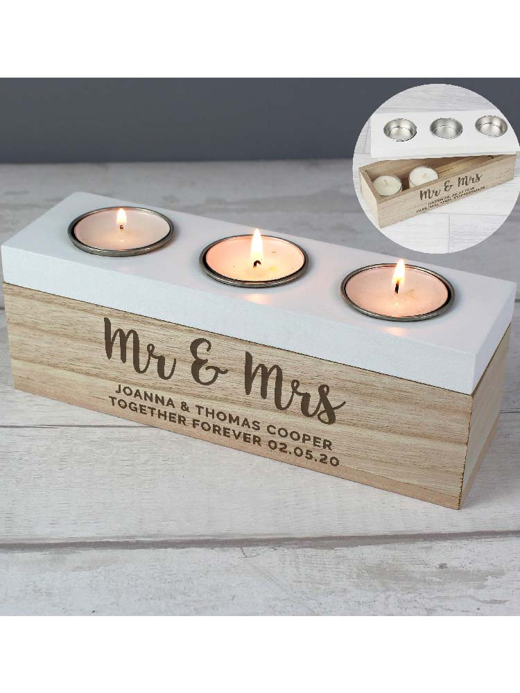 Personalised Married Couple Triple Tea Light Box