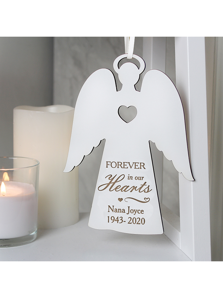 Personalised 'Forever In Our Hearts' White Wooden Angel