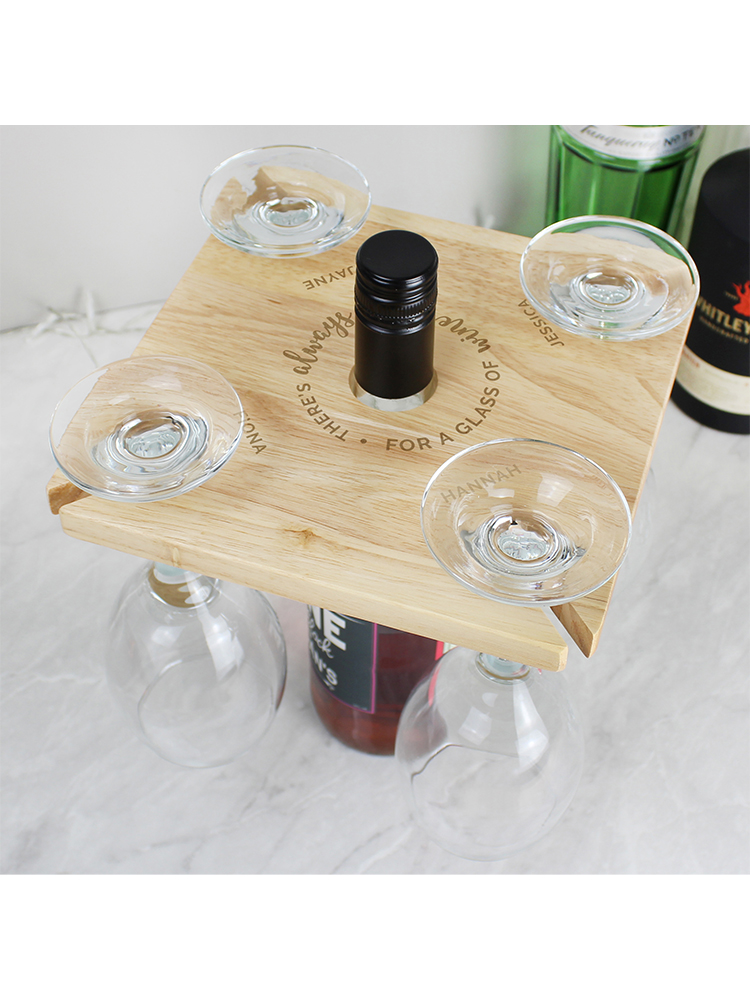 Personalised ...Time For a Glass of Wine Four Wine Glass Holder & Bottle Butler