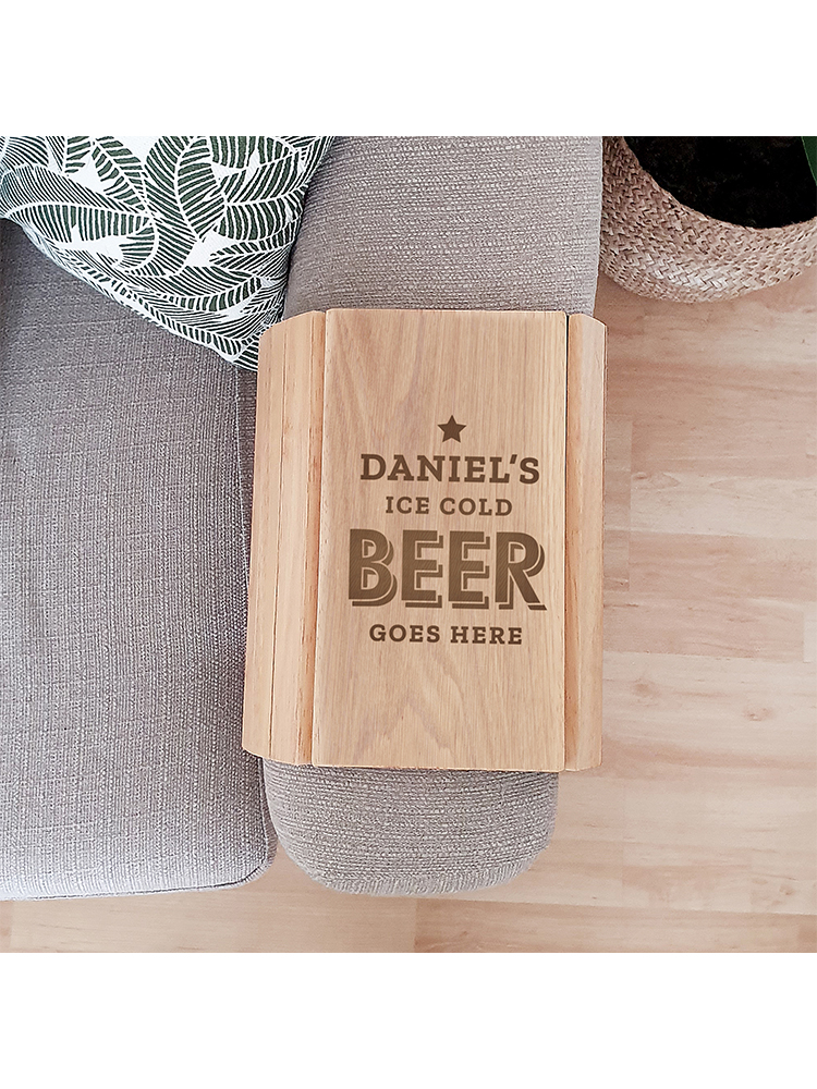 Personalised Beer Goes Here Wooden Sofa Tray