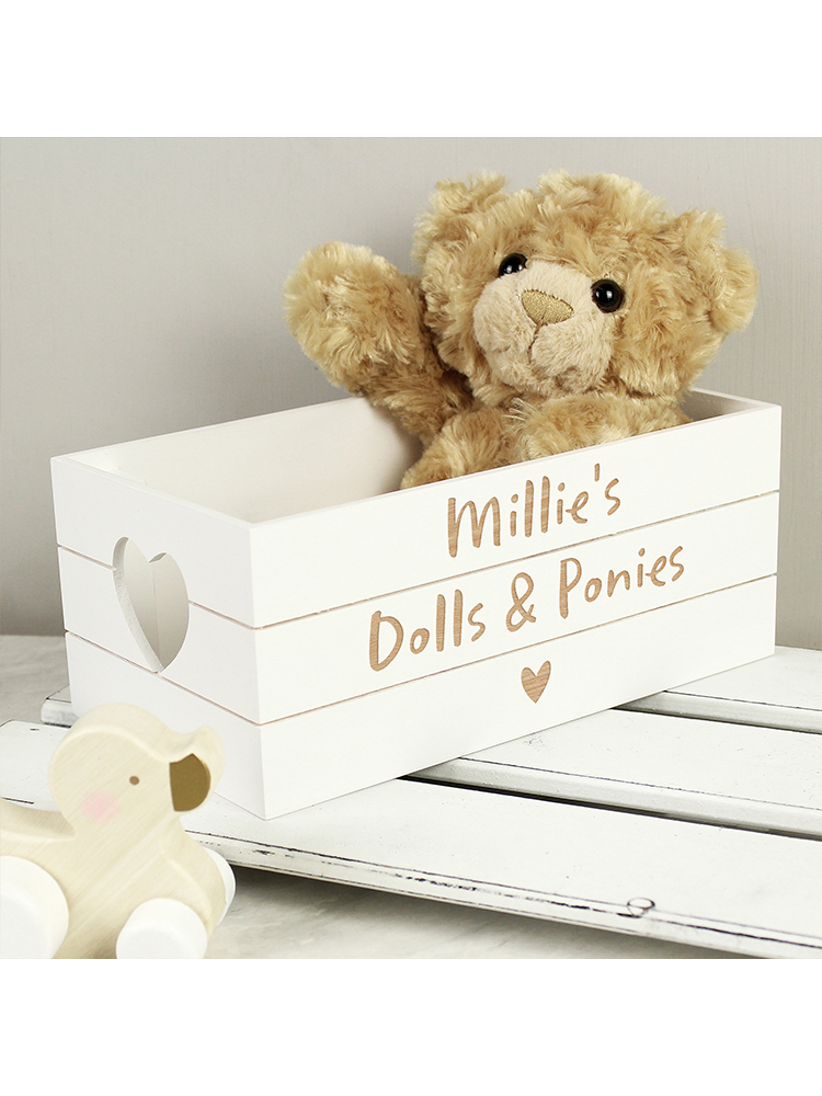 Personalised Free Text Heart White Wooden Crate