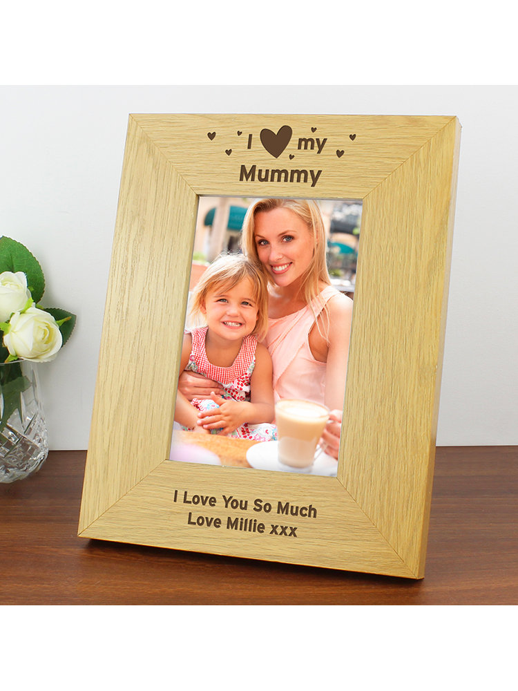 Personalised Oak Finish 6x4 I Heart My Photo Frame